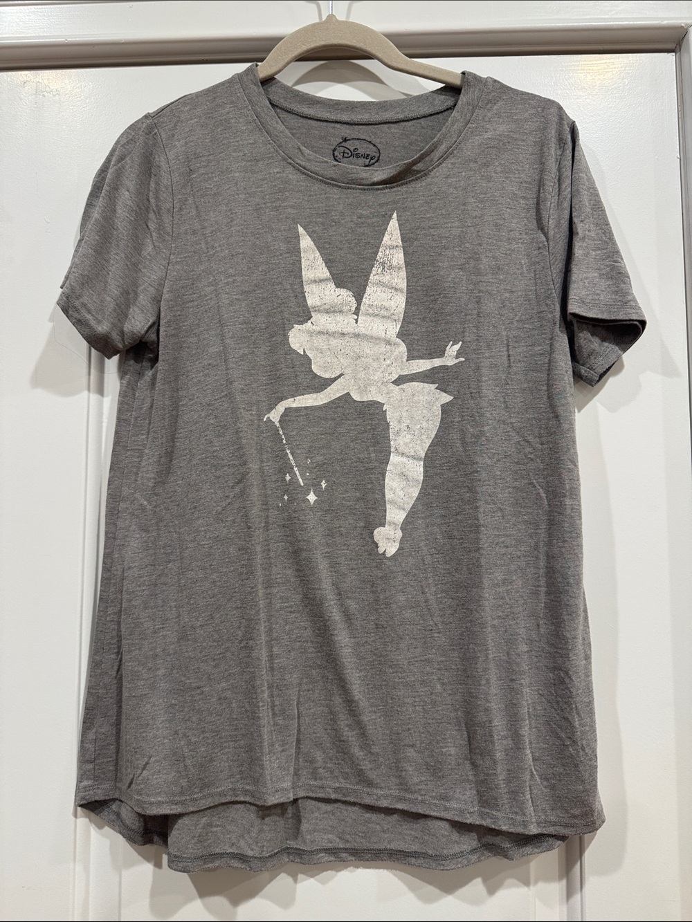 Disney Gray Tee with White Tinker Bell Silhouette